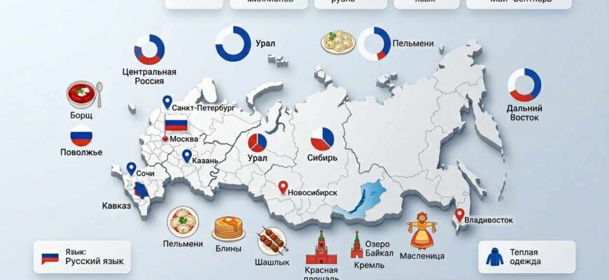 Инфографический промт России: чистая карта в стиле paper-cut