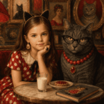 Кот, молоко и горошек: Ретро-иллюстрация