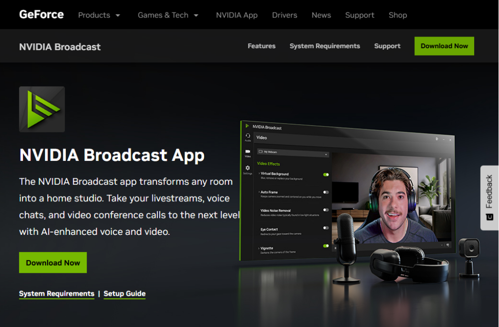 NVIDIA Broadcast – приложение для улучшения голоса и видео с ИИ