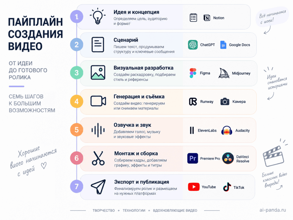 Создание видео нейросетями: полный пайплайн от идеи до ролика